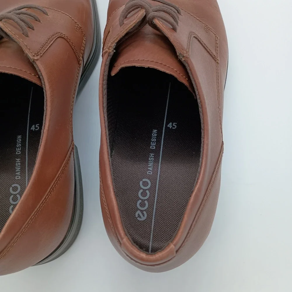 ECCO Helsinki 2.0 Mens Derby Leather Dress Shoes Cognac Brown Size 45 US 11-11.5